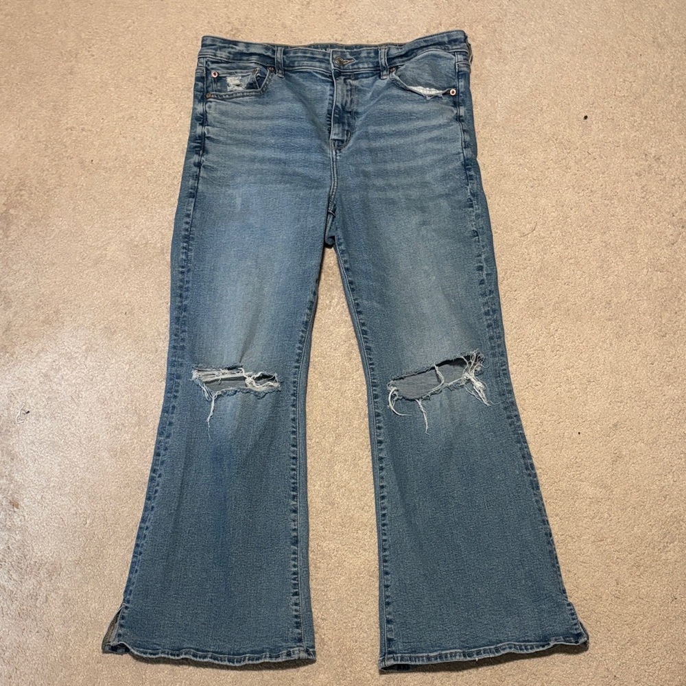 American Eagle Outfitters High Rise Distressed Flare Jeans
